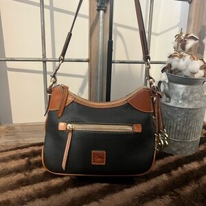 Dooney & Bourke Black and Tan Leather Hobo Shoulder Bag